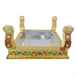Peacock Designed Wooden Handmade Rajwadi Chowki (15"X15"X7")-G.M.
